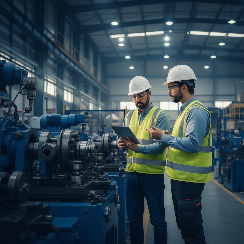 Sanova engineers inspecting industrial equipment on-site